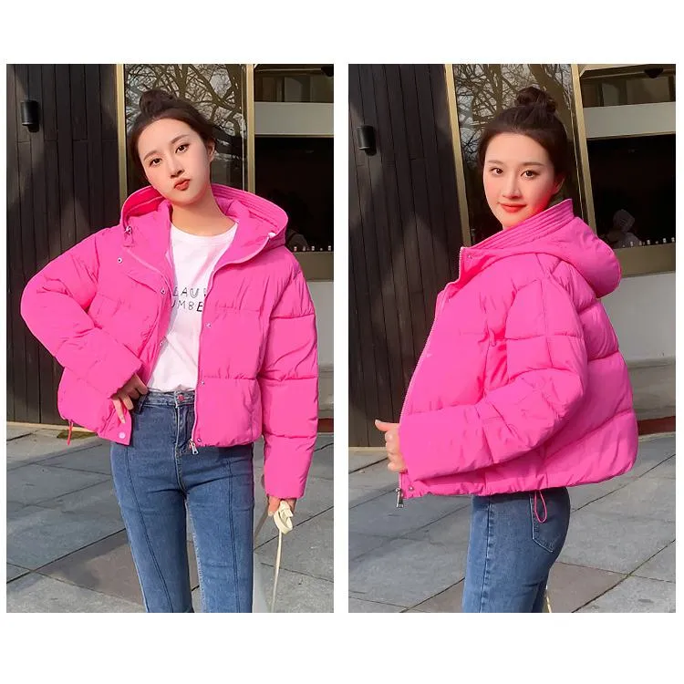 Hooded Zipper Cropped Puffer Jacket