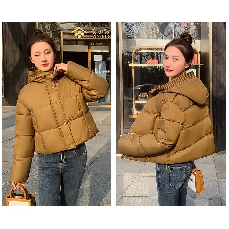 Hooded Zipper Cropped Puffer Jacket