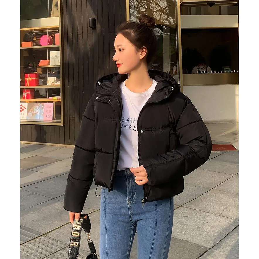 Hooded Zipper Cropped Puffer Jacket