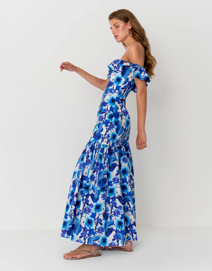 Jazella Cotton Maxi Dress - Venus Shell Blue