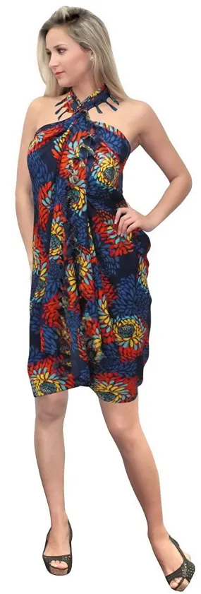 LA LEELA Soft Light Bikini Suit Cover Up Sarong Printed 72"X42" Navy Blue_5569