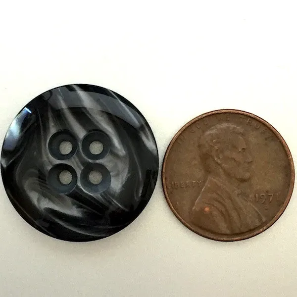 LAST ONES Ocean Button 7/8", Black Swirls, 4 Holes
