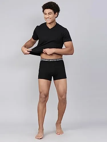 Levi's Men's Cotton Style #003 Comfort Regular Fit Solid Trunk (Pack of 2) (#003-TRUNK-LT GMEL/BLK-P2_Light Grey Melange, Black_S)