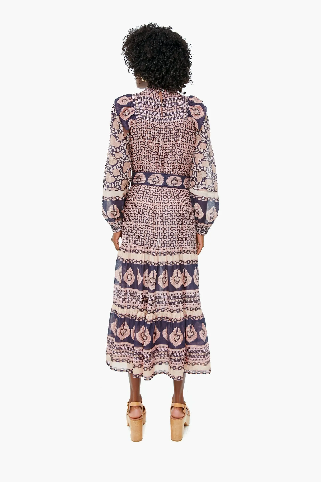 Lilac Margot Border Long Sleeve Belted Dress
