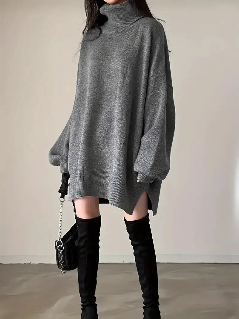 Long Sleeve Split Turtle Neck Oversized Sweater