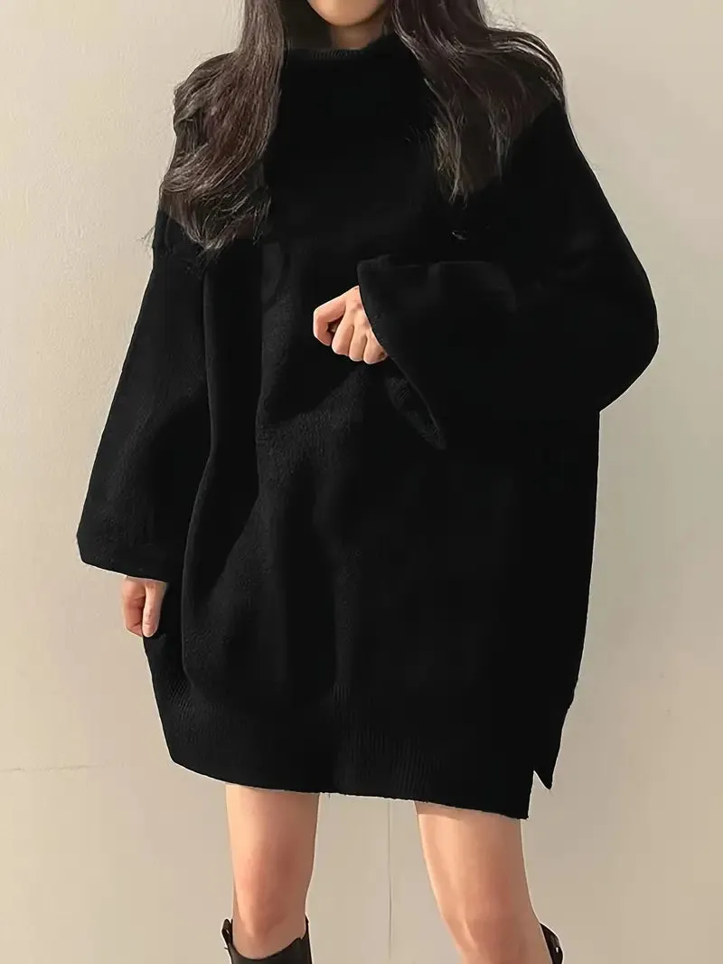 Long Sleeve Split Turtle Neck Oversized Sweater