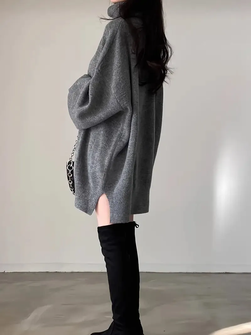 Long Sleeve Split Turtle Neck Oversized Sweater