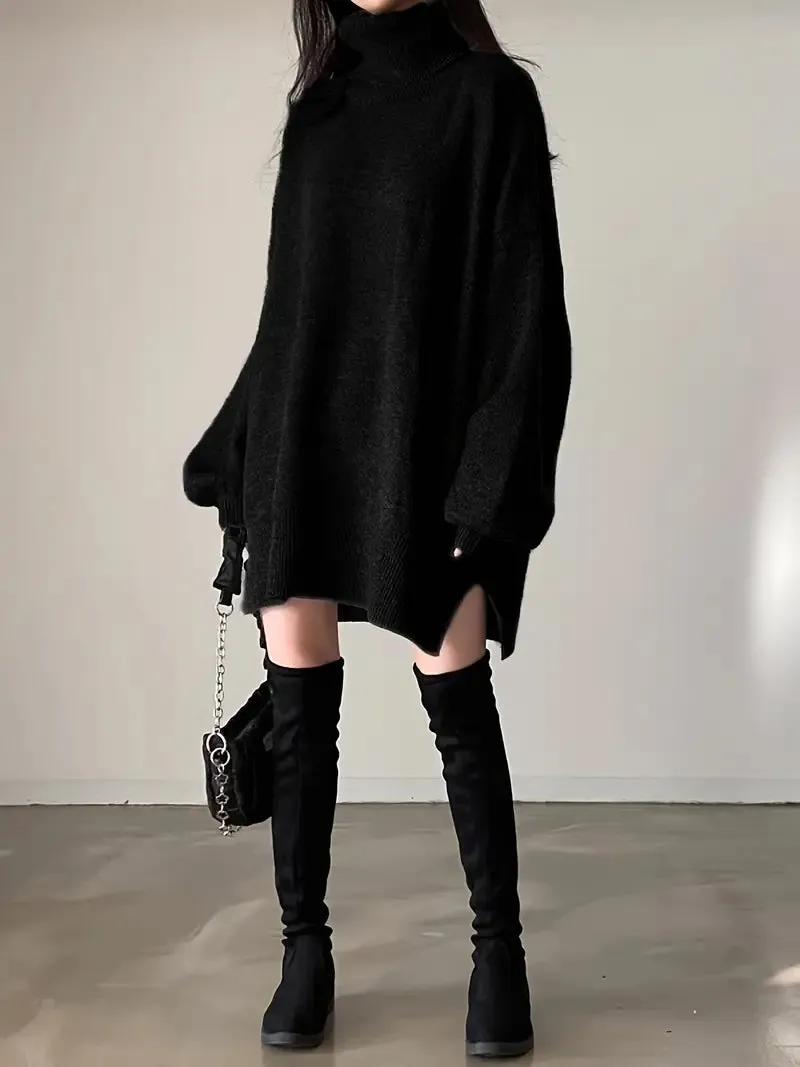 Long Sleeve Split Turtle Neck Oversized Sweater
