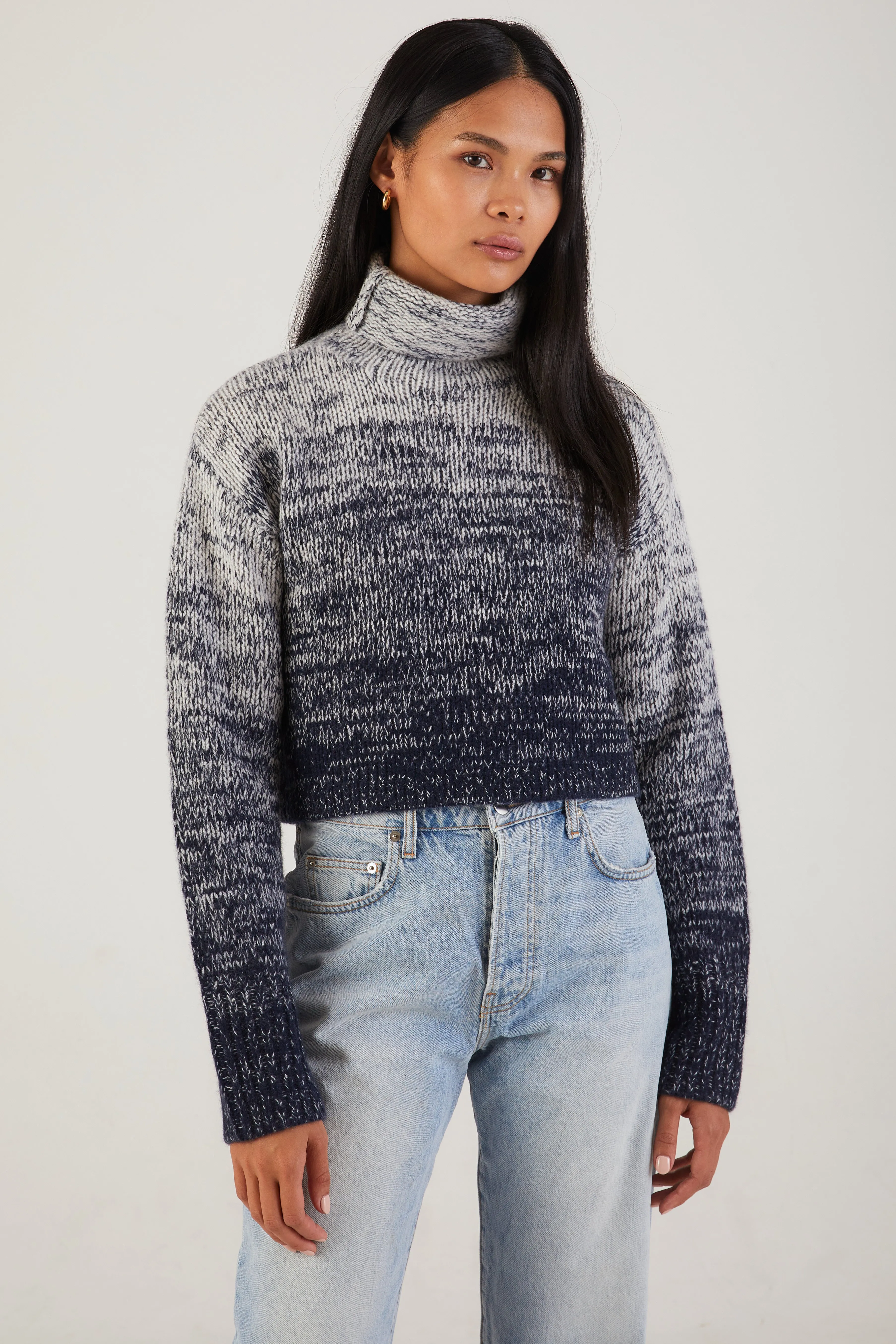 Lula Crop Cashmere Turtleneck Sweater in Nightbreak