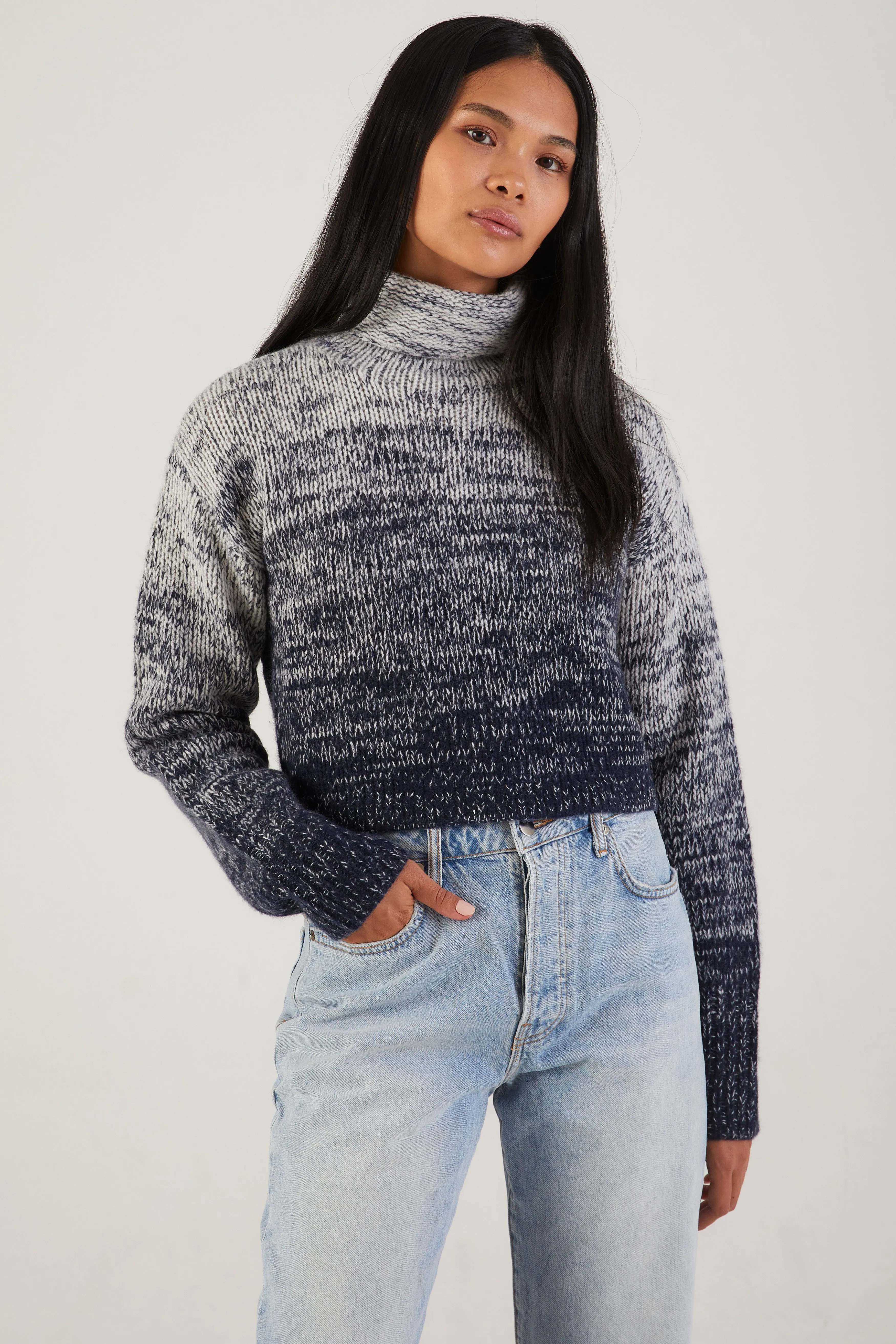 Lula Crop Cashmere Turtleneck Sweater in Nightbreak