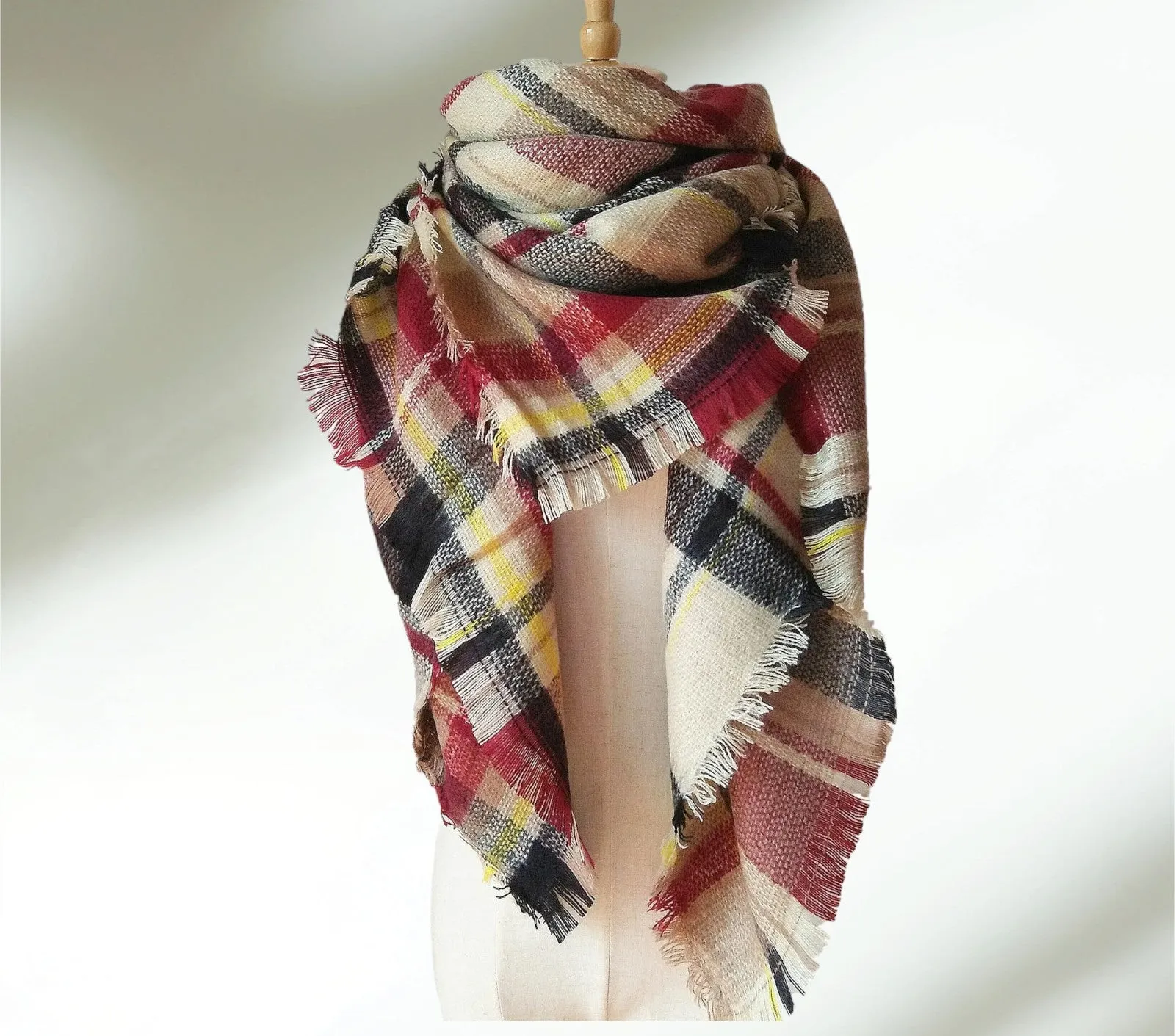 Maroon & Navy Blanket Scarf/ Tartan Plaid Scarf/ Oversized Scarf/ Winter Scarf/ Red Wine Plaid Blanket Scarf/ Plaid Women's Blanket Scarf/ Women Scarf/ Gifts for Her/ Women Shawl/ Bridesmaid Scarf/ Fall Scarf