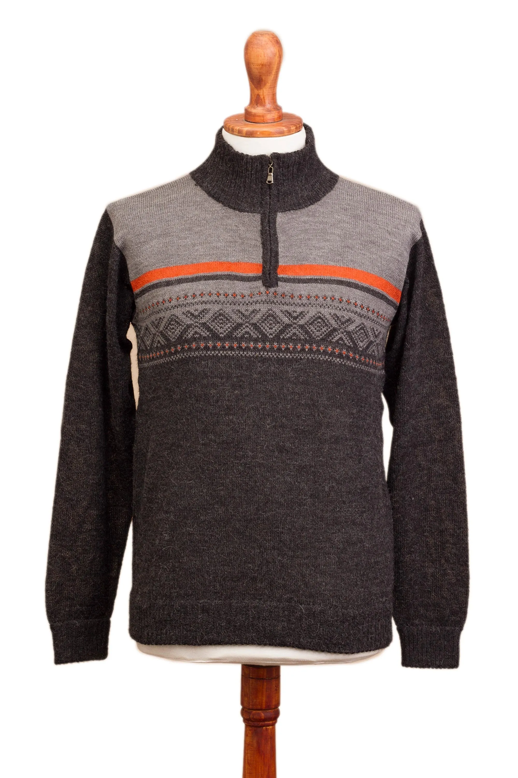 Men's Grey 100% Alpaca Pullover from Peru - Winter Traveler | NOVICA