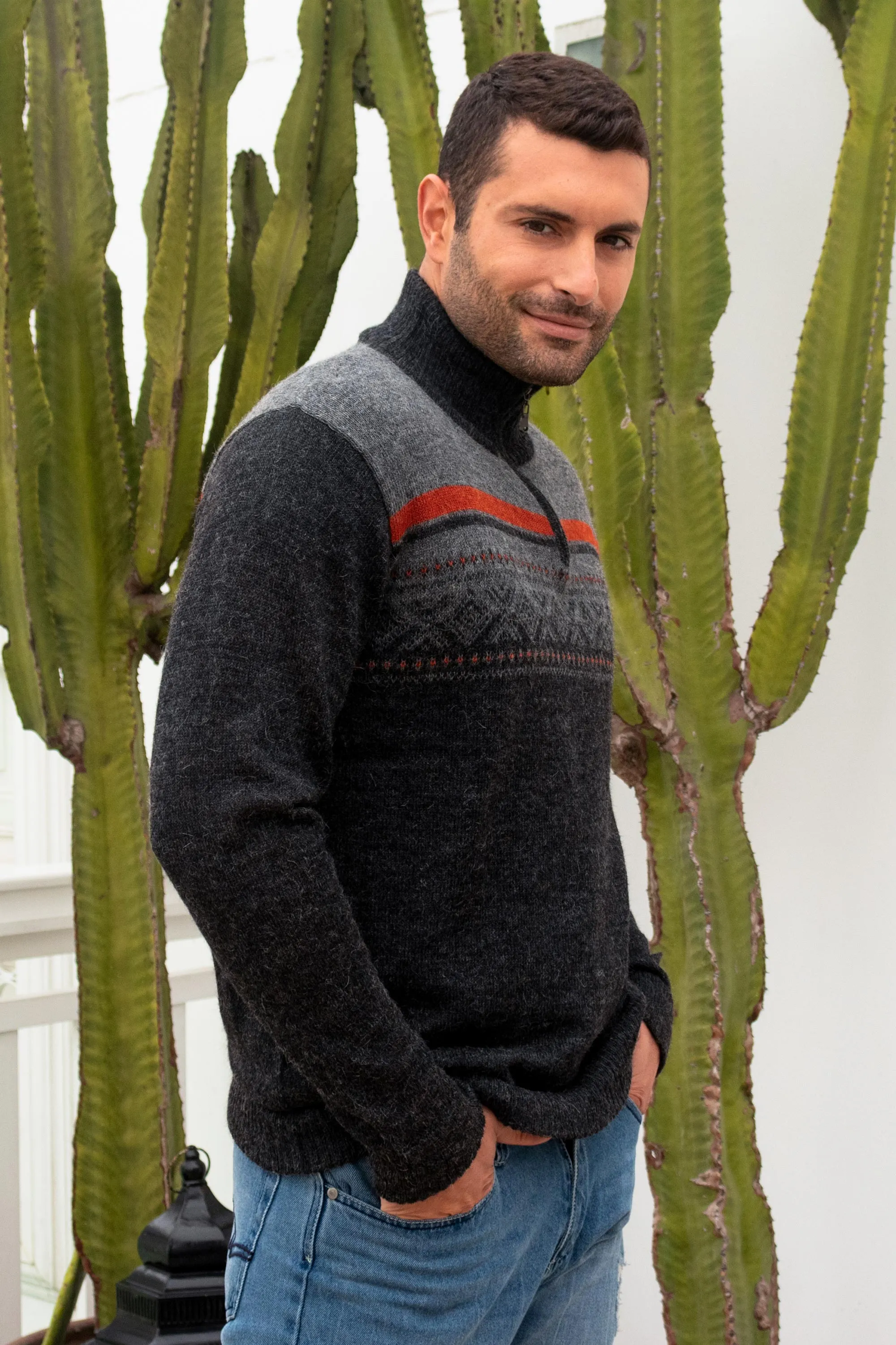 Men's Grey 100% Alpaca Pullover from Peru - Winter Traveler | NOVICA