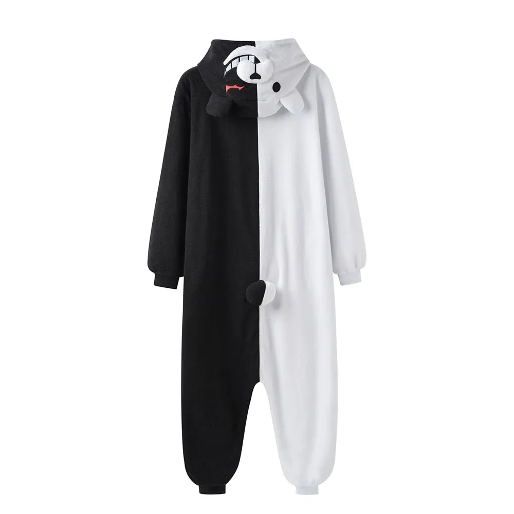 Monokuma Kigurumis Pajama Adult Onesie  Bear Jumpsuit Black White Animal Pajamas Women Halloween Party Suit Overall
