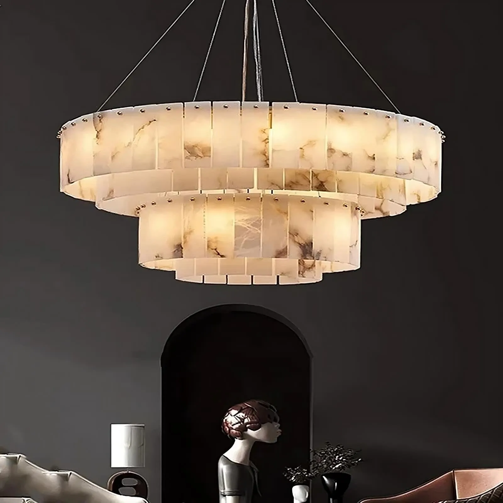 Multi-Layer Natural Marble Modern Chandelier