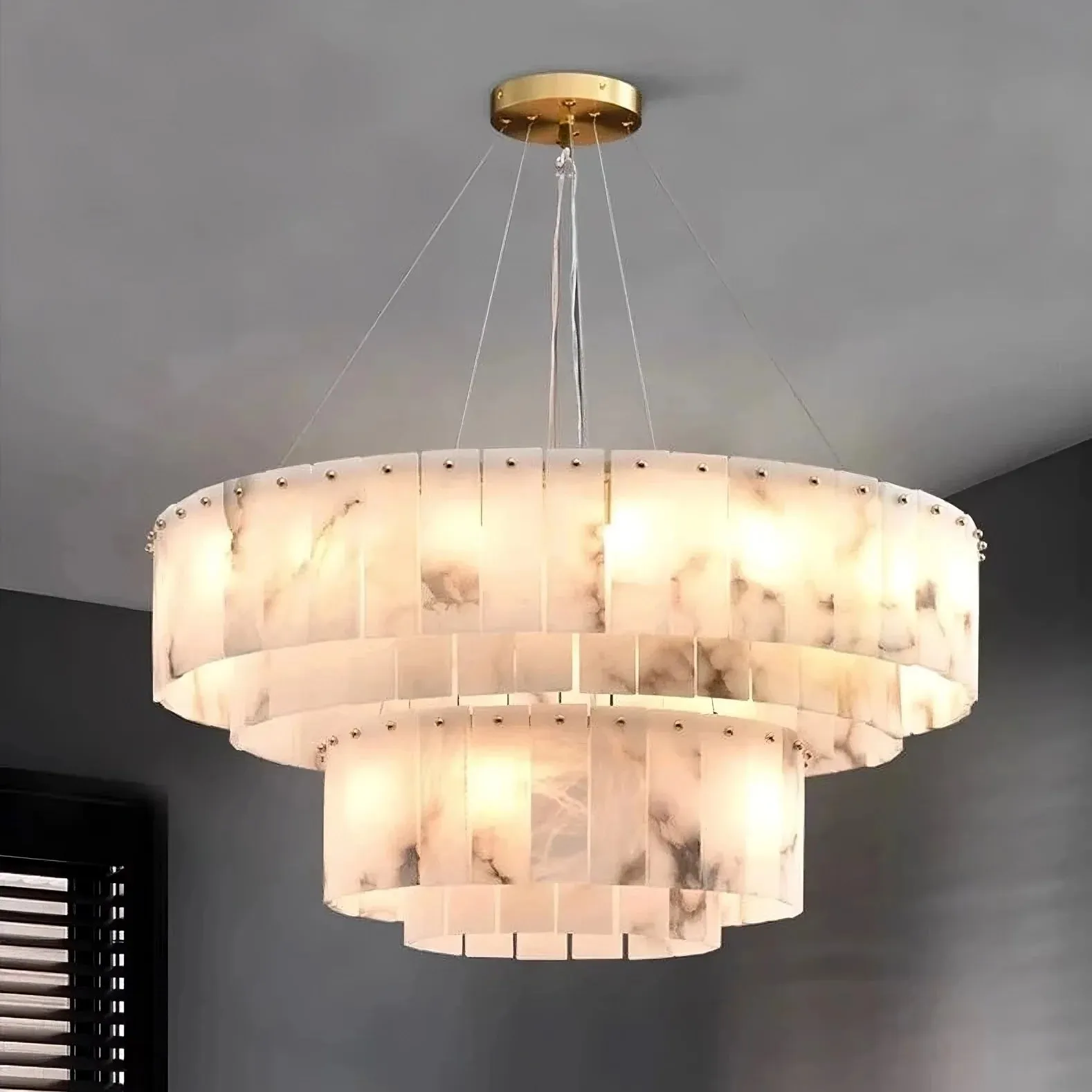 Multi-Layer Natural Marble Modern Chandelier