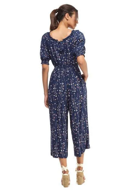 Navy and Mauve Wide-Leg Jumpsuit