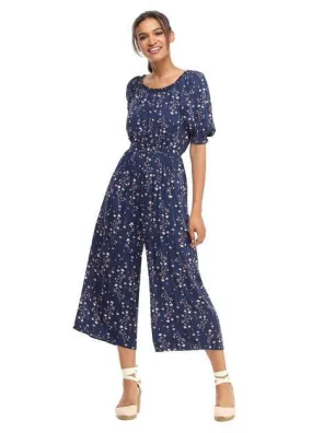 Navy and Mauve Wide-Leg Jumpsuit