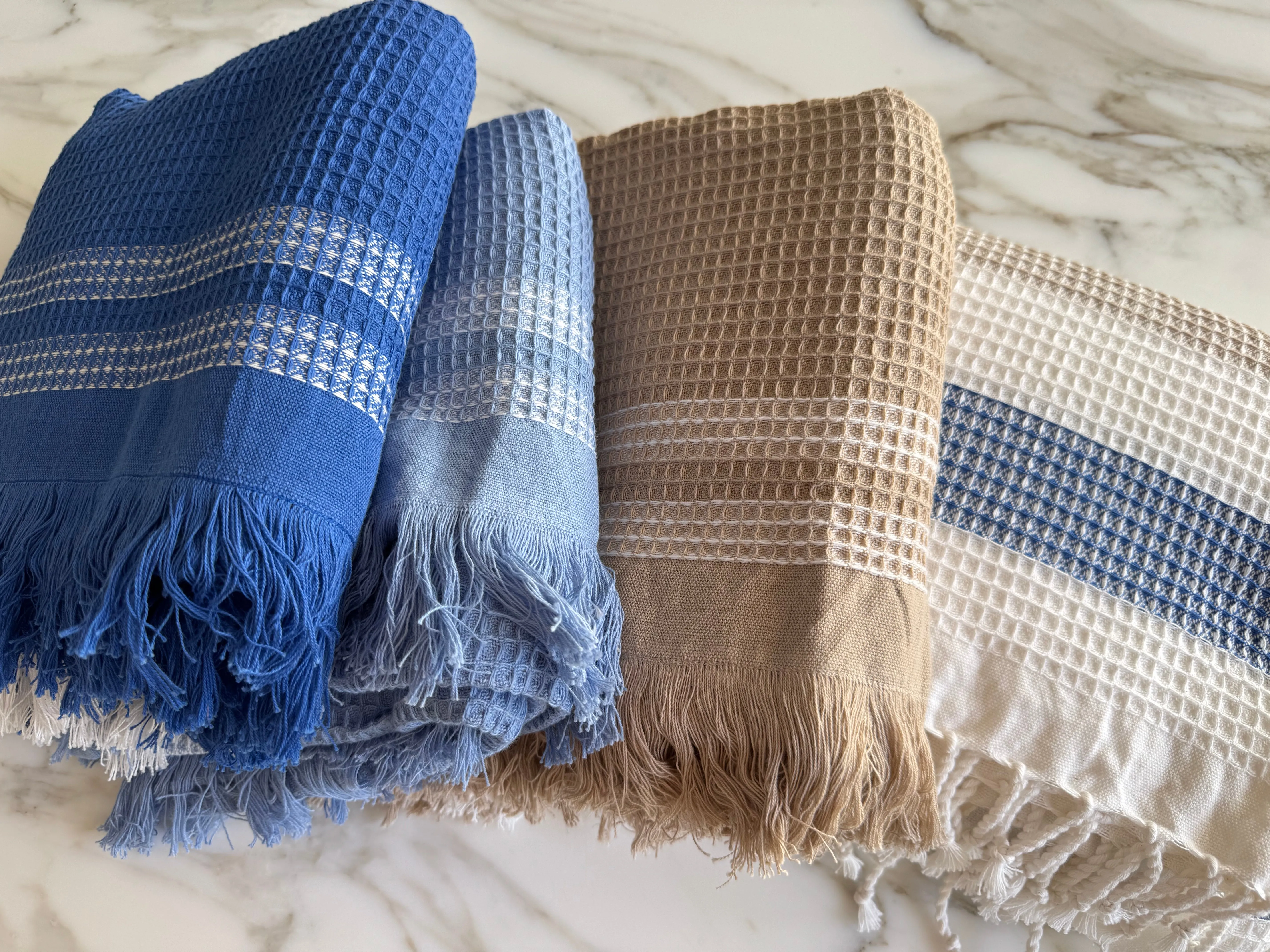 Navy Border Waffle Towel