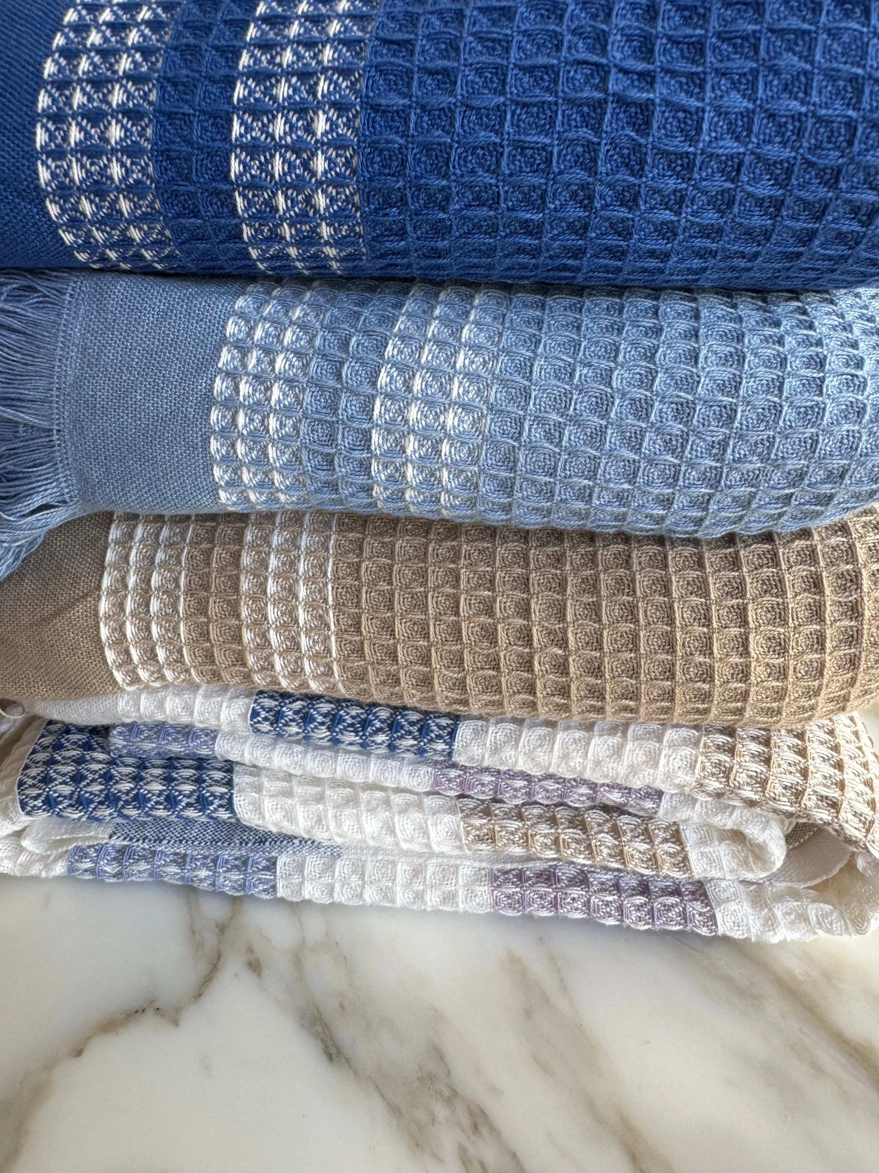 Navy Border Waffle Towel