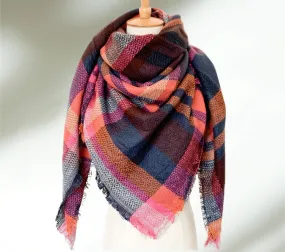 Navy, Pink and Orange Plaid Blanket Scarf/ Oversized Scarf/ Plaid Shawl/ Bridesmaid Gifts/ Christmas Plaid Scarf/ Throw plaid blanket/ Plaid Women's Blanket Scarf/ Women Scarf/ Gifts for Her/ Women Shawl/ Bridesmaid Scarf/ Fall Scarf