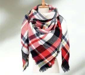 Navy, Red and White Blanket Scarf with Yellow Stripe/ Oversized Scarf/ Plaid Shawl/ Bridesmaid Gifts/ Christmas Plaid Scarf/ Throw plaid blanket/ Plaid Women's Blanket Scarf/ Women Scarf/ Gifts for Her/ Women Shawl/ Bridesmaid Scarf/ Fall Scarf