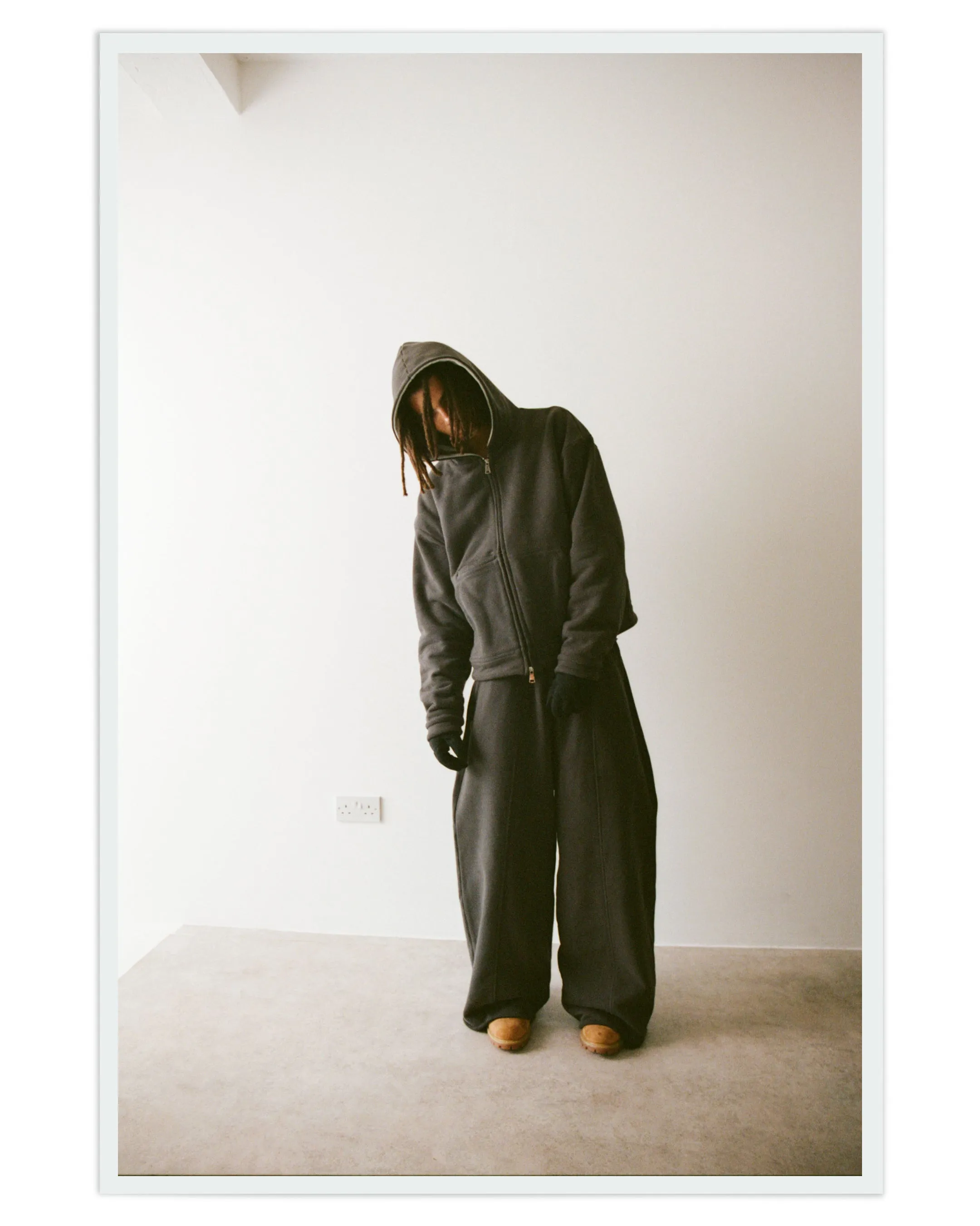 Nichijō Wide Leg Washed Black Cotton Sweatpants