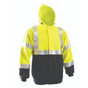 OccuNomix Flame Resistant High Visibility Hooded Windbreaker Jacket - Yellow/Black - Type R Class 3- FR-SM2313