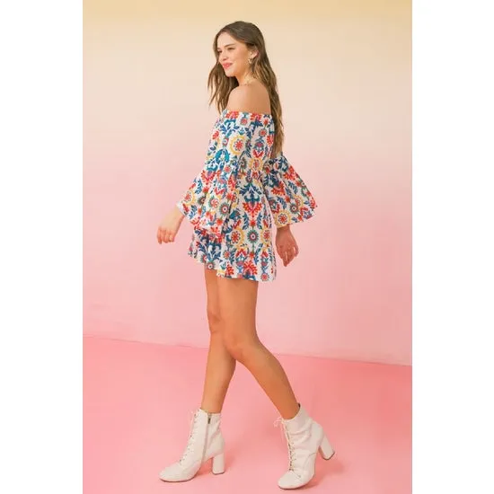 Off Shoulder Printed Romper
