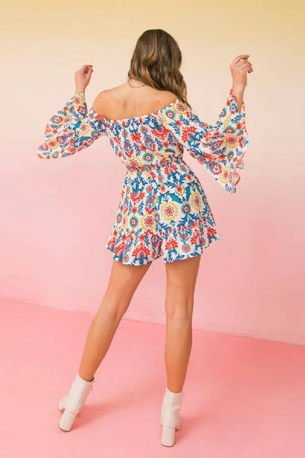 Off Shoulder Printed Romper