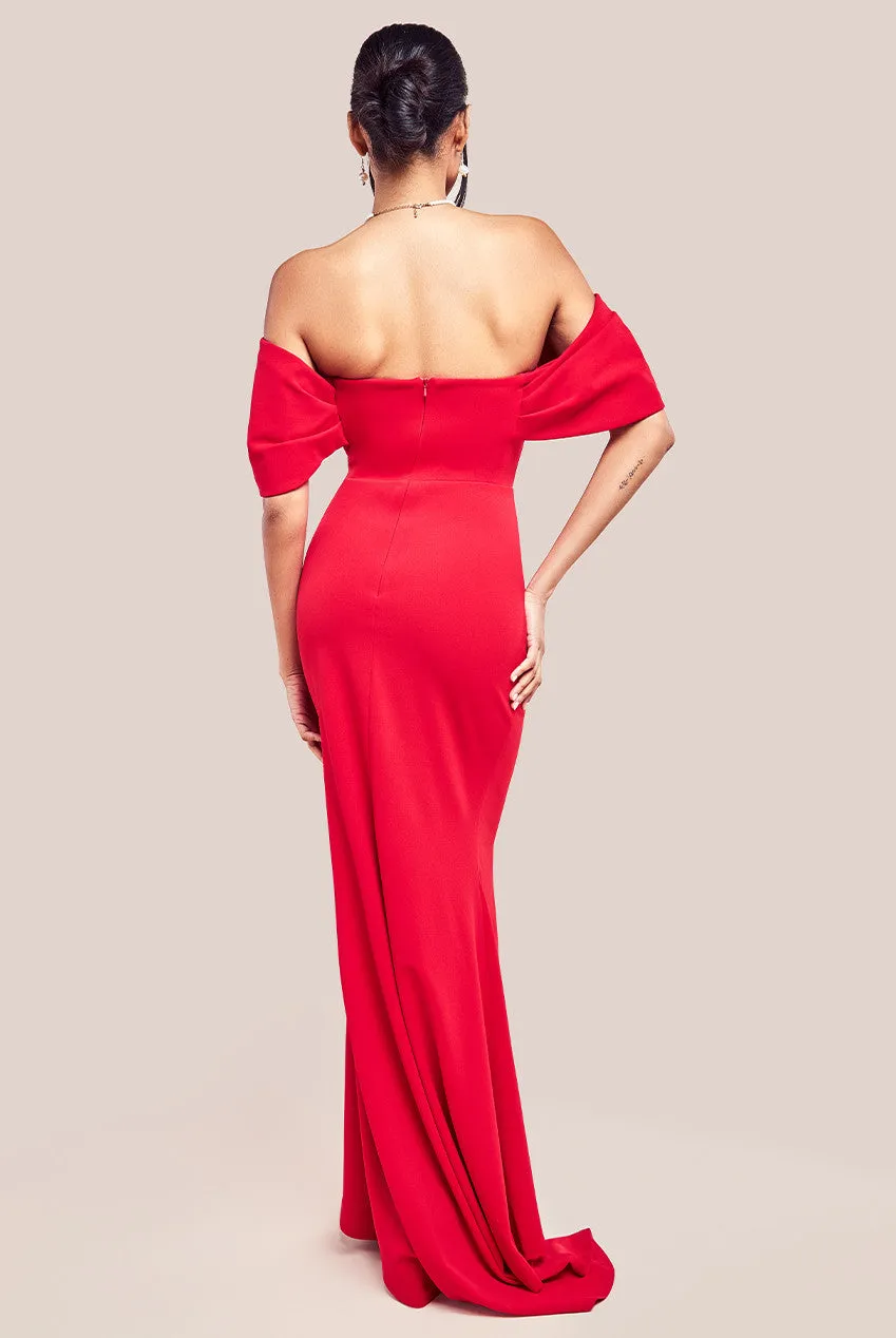 Off The Shoulder Draped Sleeve Maxi Dress - Red by Goddiva