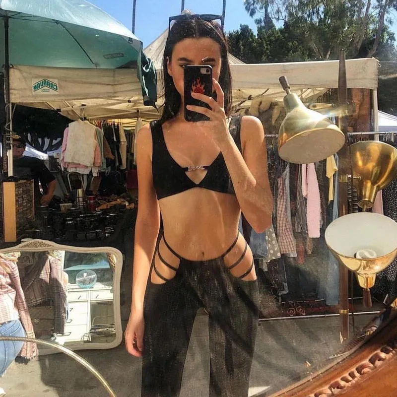 Open Side Flared Trousers and Bra Top Set