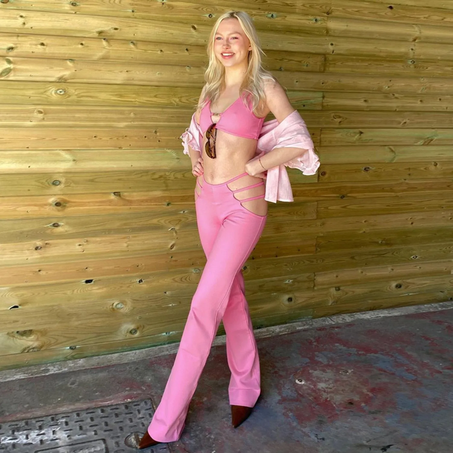 Open Side Flared Trousers and Bra Top Set