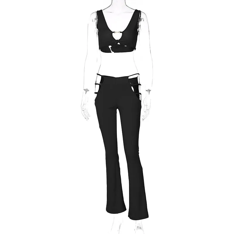 Open Side Flared Trousers and Bra Top Set