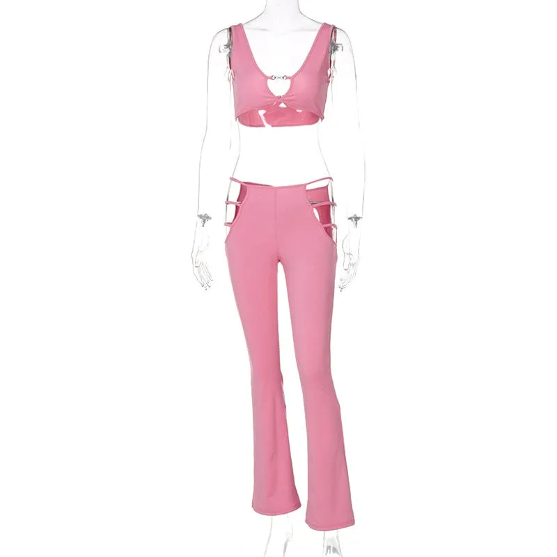 Open Side Flared Trousers and Bra Top Set