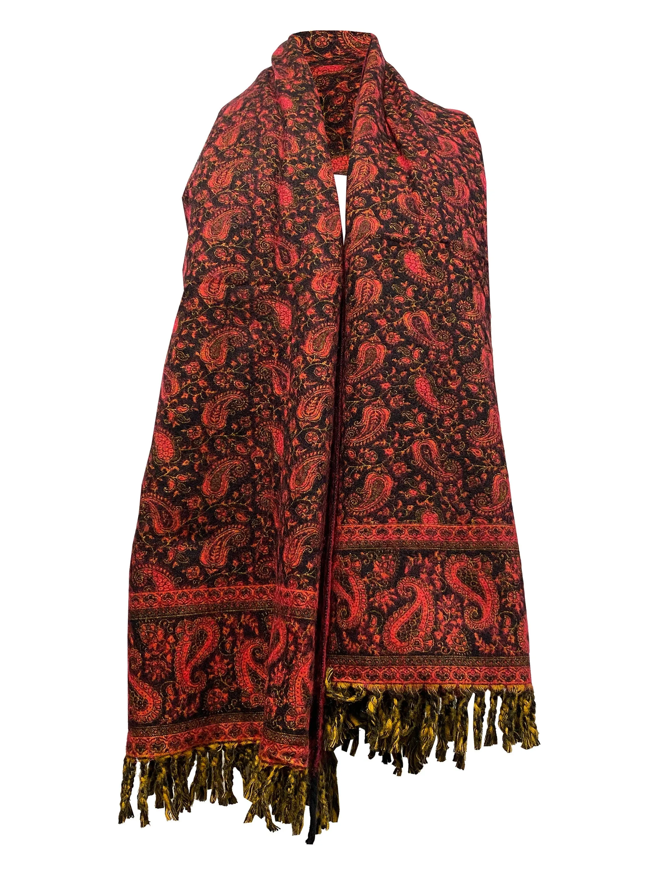 Orange Black Scarf shawl Handmade PureYak Wool Paisley scarf Shawl Blanket Throws Large Unisex Shawl Travel Wrap Meditation Christmas gift