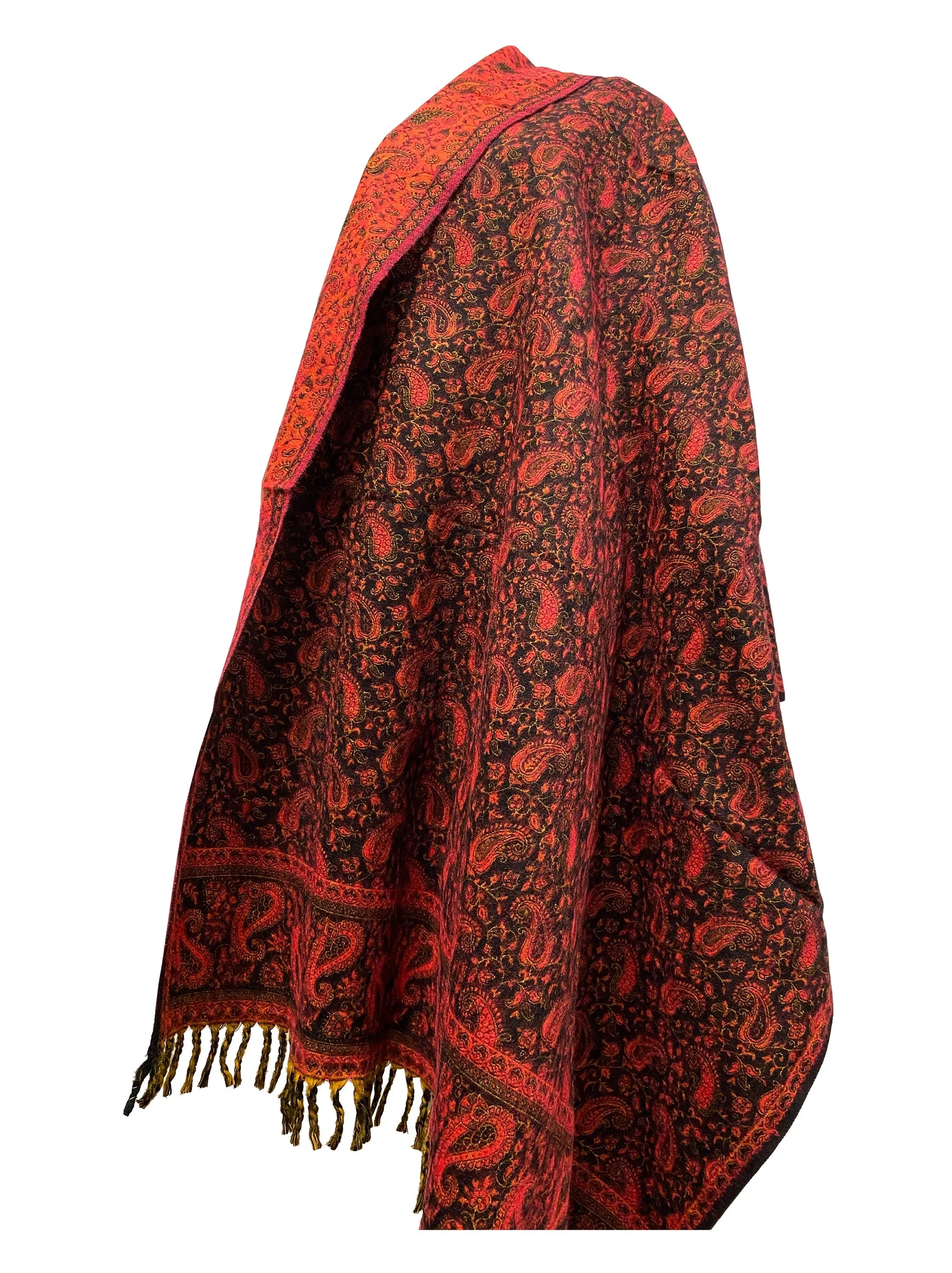 Orange Black Scarf shawl Handmade PureYak Wool Paisley scarf Shawl Blanket Throws Large Unisex Shawl Travel Wrap Meditation Christmas gift