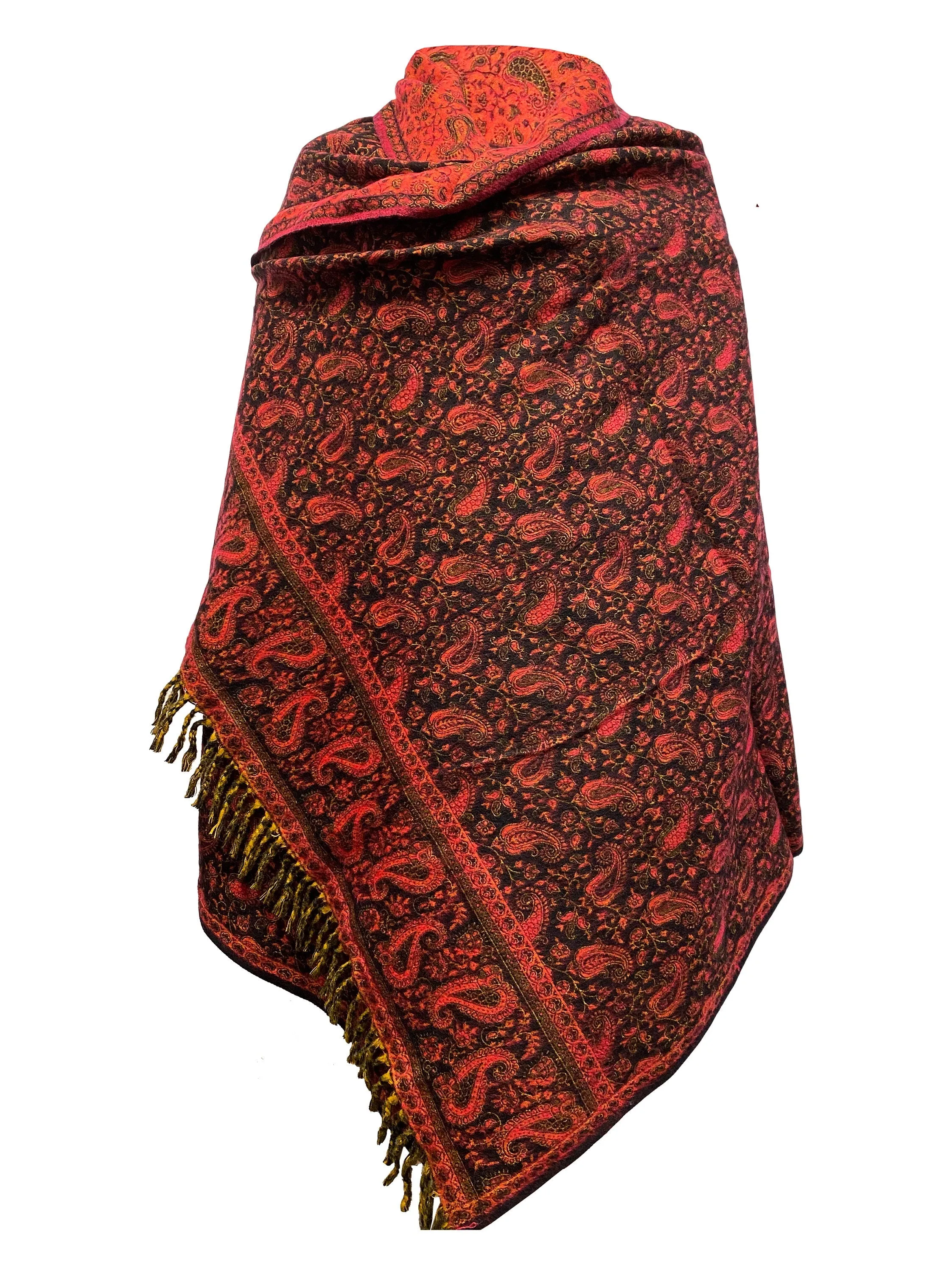 Orange Black Scarf shawl Handmade PureYak Wool Paisley scarf Shawl Blanket Throws Large Unisex Shawl Travel Wrap Meditation Christmas gift