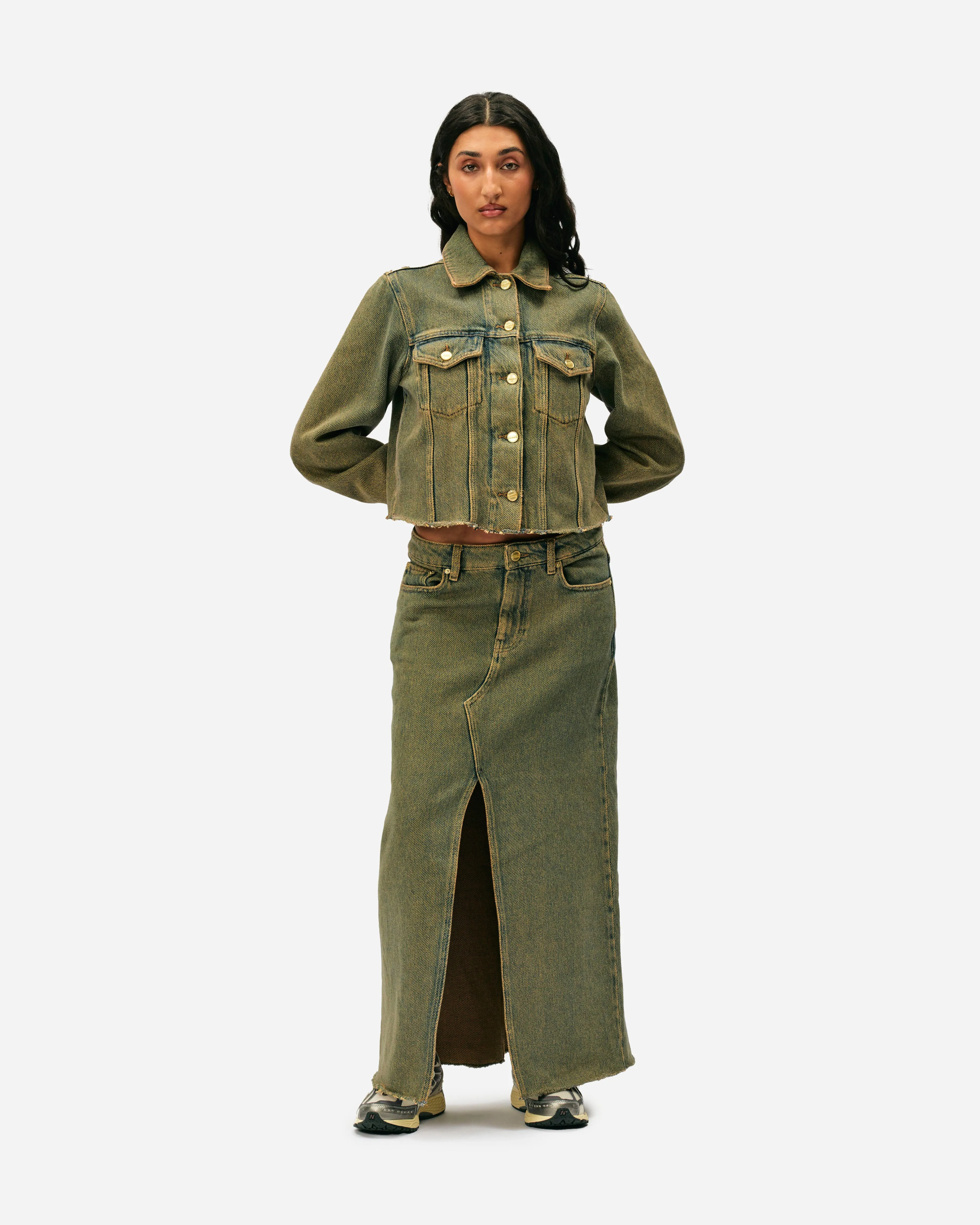 Overdyed Heavy Denim Maxi Skirt