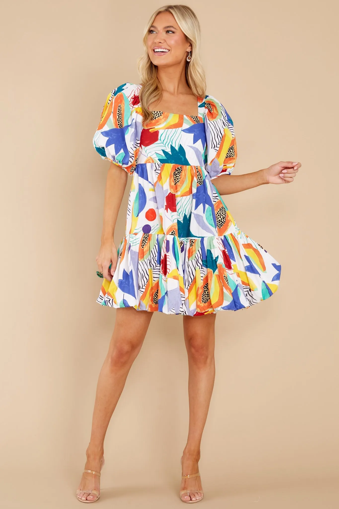 Papaya Yellow Bubble Skirt Mini Dress