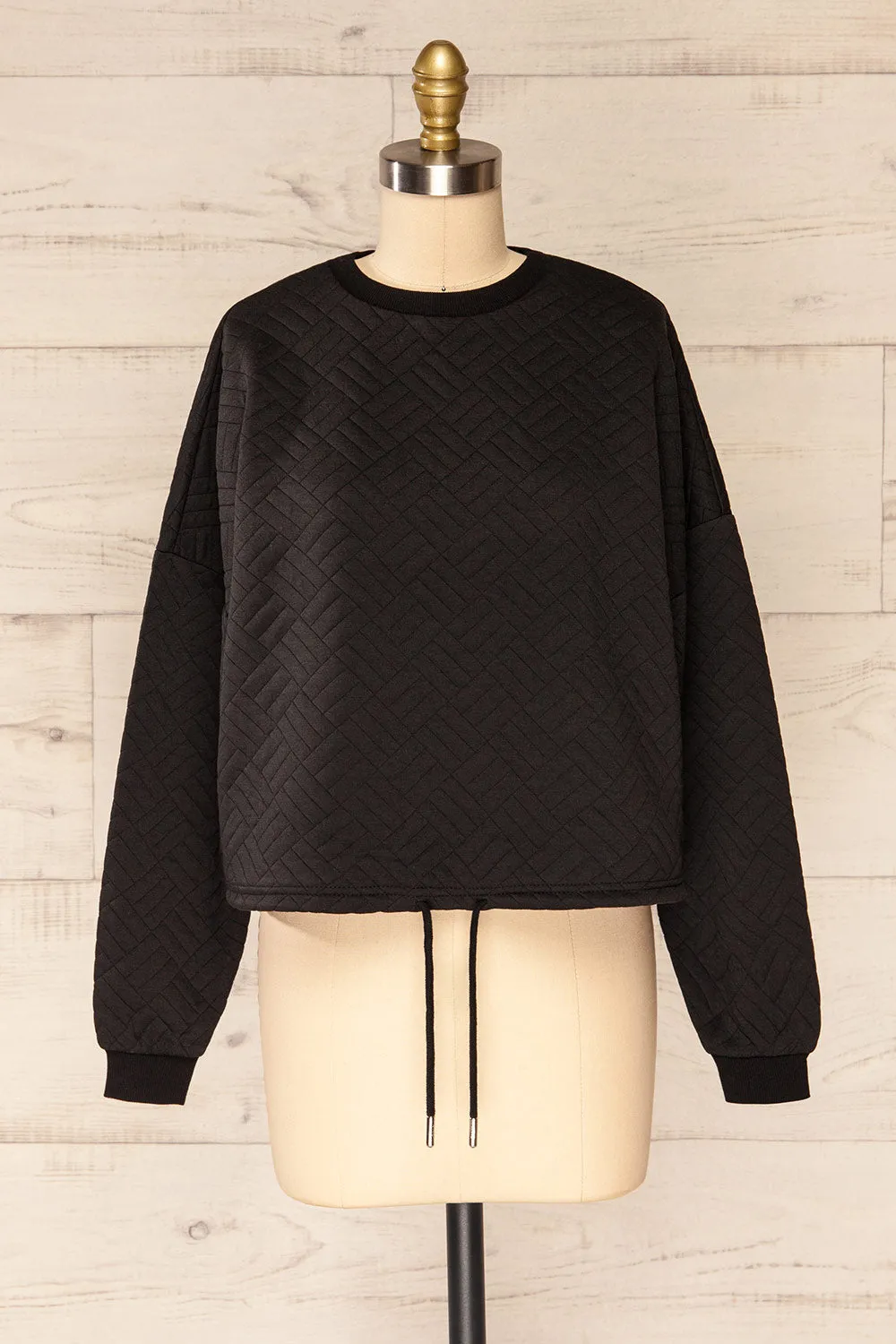Paris Black | Cropped Sweater w/ Drawstring