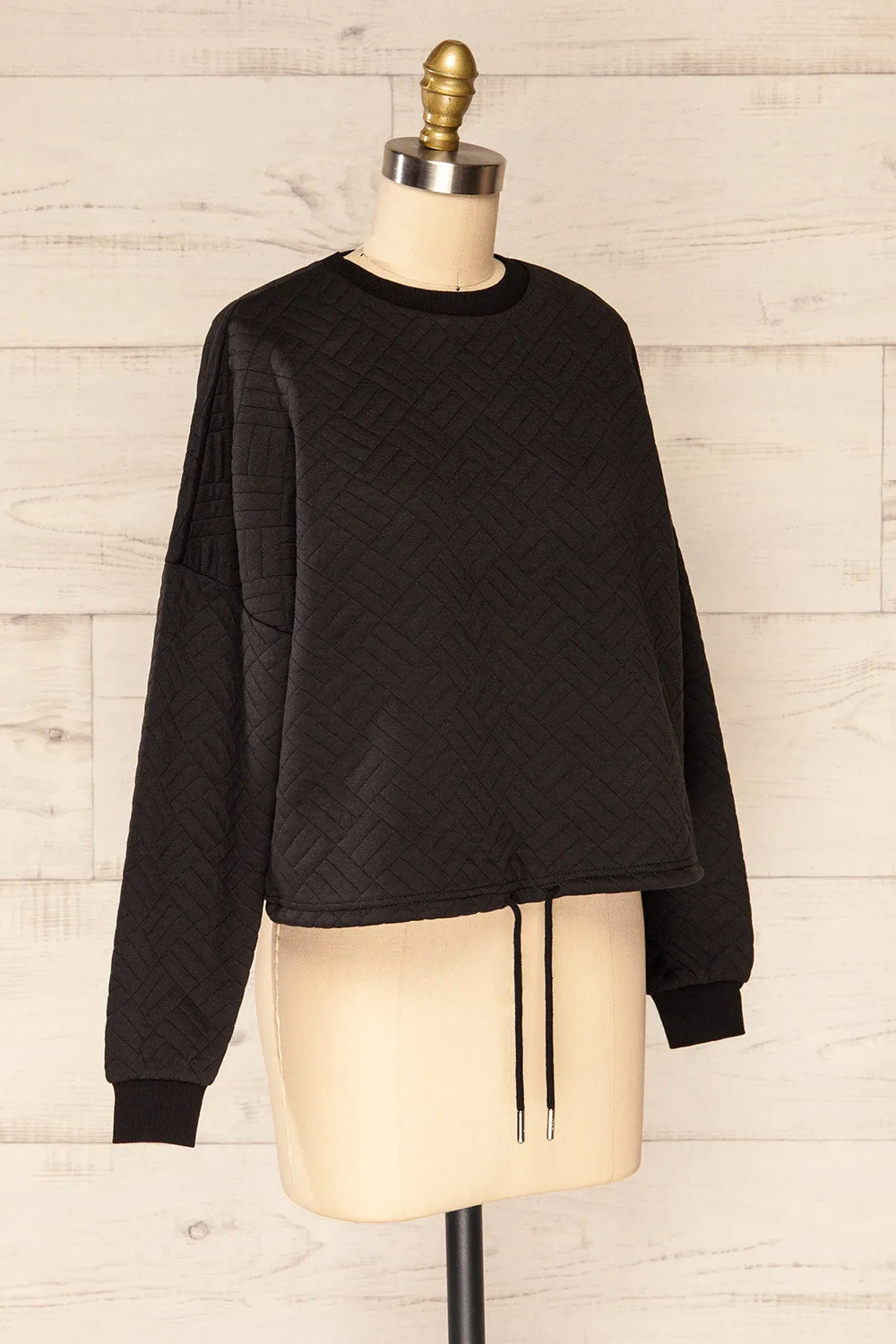 Paris Black | Cropped Sweater w/ Drawstring
