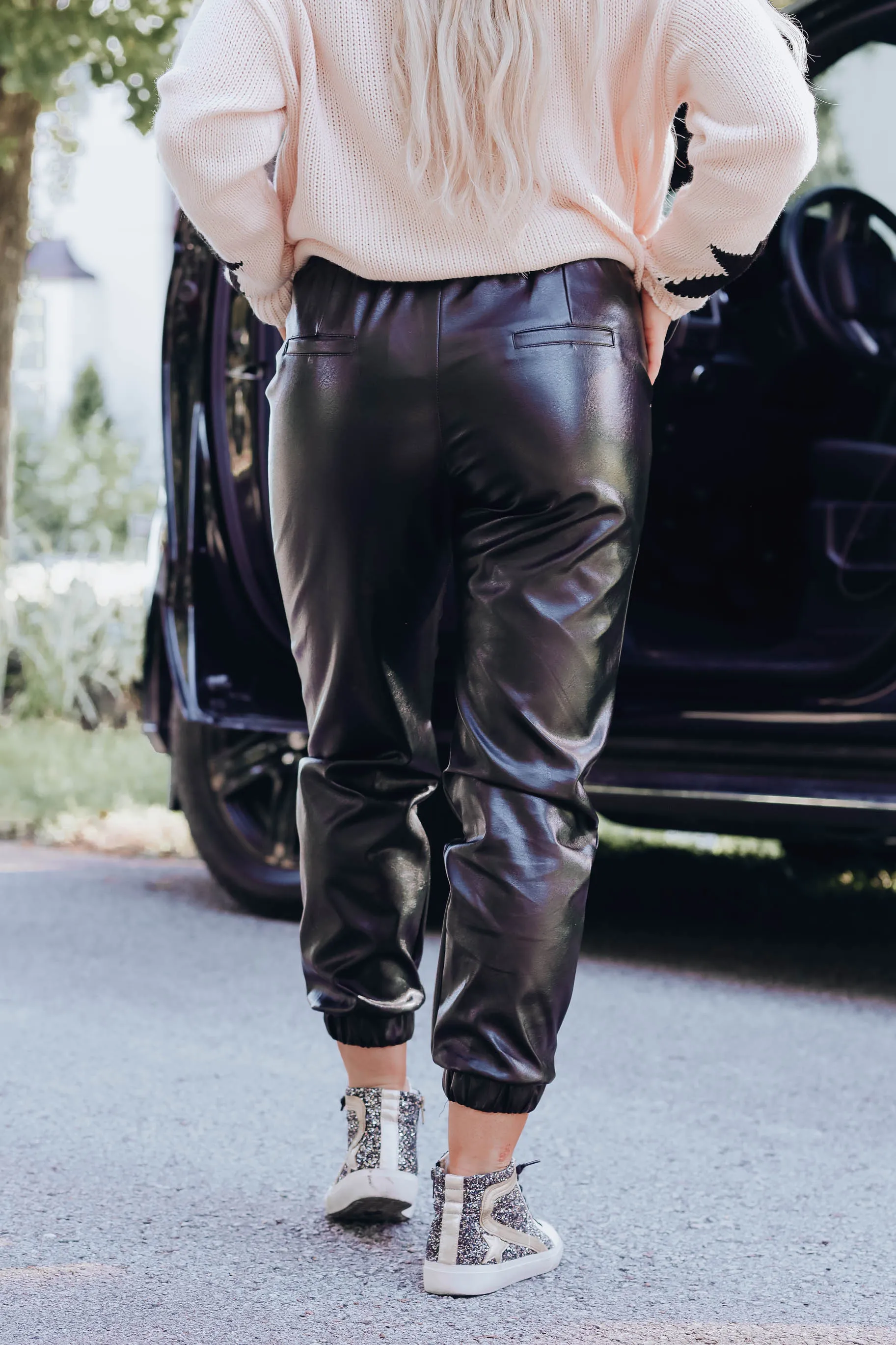 Pheobe Faux Leather Joggers - Black