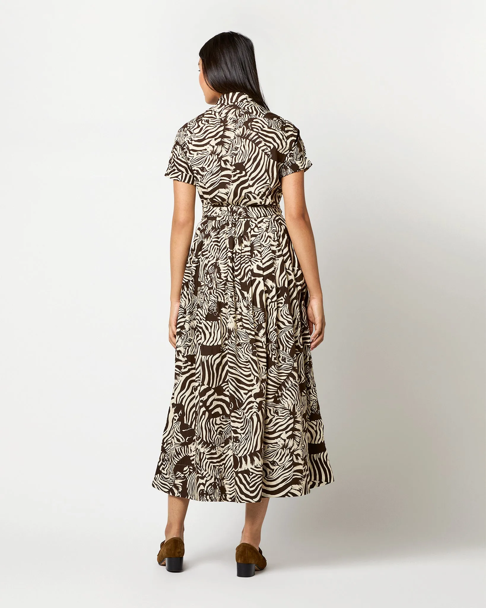 Short-Sleeved Classic Shirtwaist Maxi Dress in Ratti® Brown/Cream Zebra Poplin