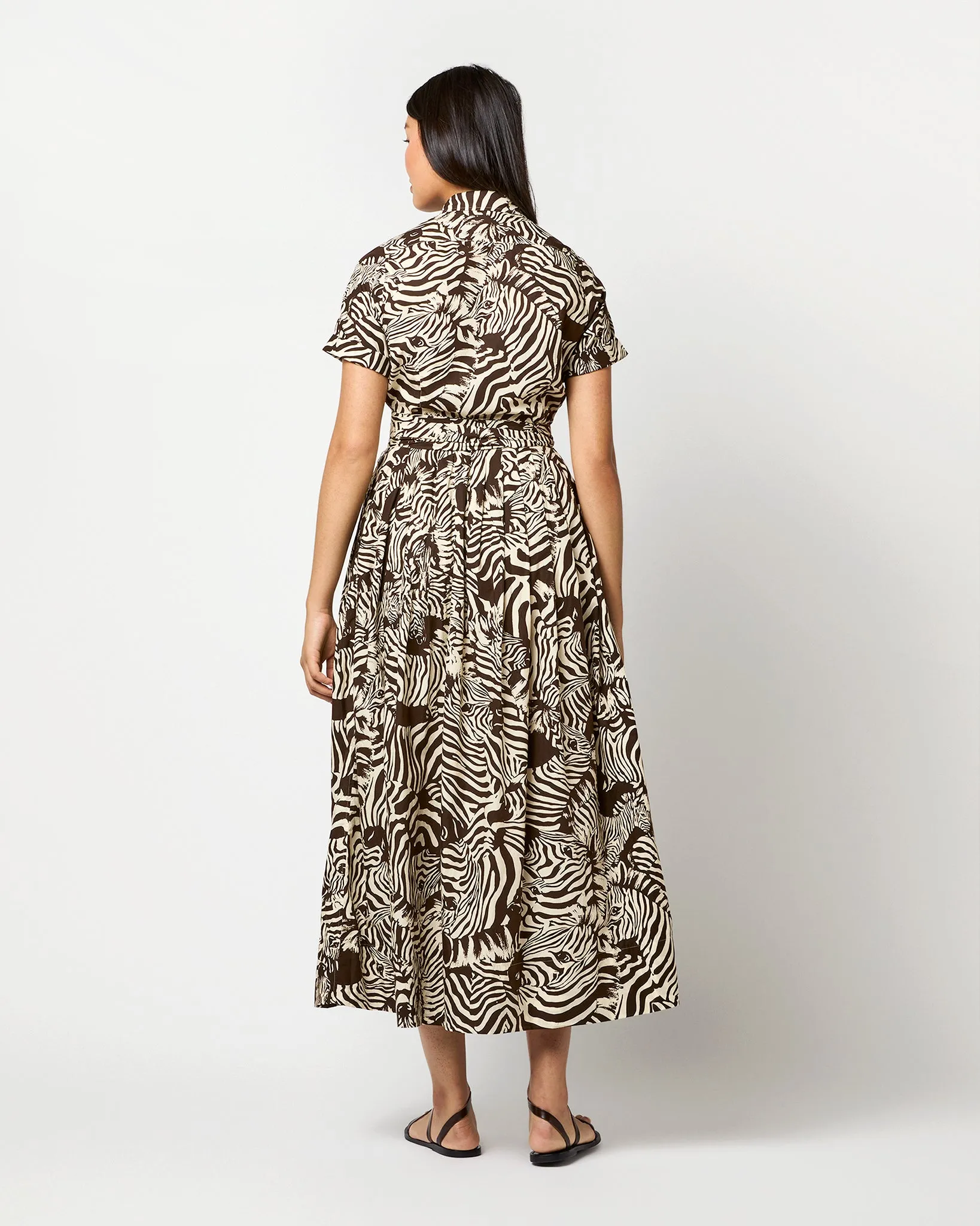 Short-Sleeved Classic Shirtwaist Maxi Dress in Ratti® Brown/Cream Zebra Poplin