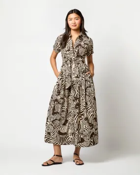 Short-Sleeved Classic Shirtwaist Maxi Dress in Ratti® Brown/Cream Zebra Poplin