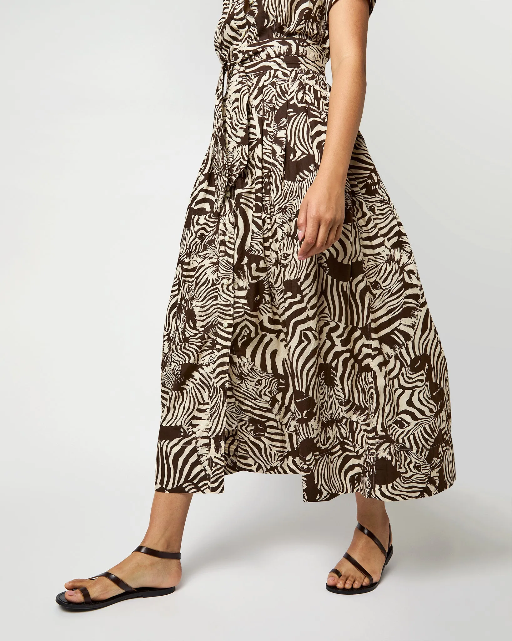 Short-Sleeved Classic Shirtwaist Maxi Dress in Ratti® Brown/Cream Zebra Poplin