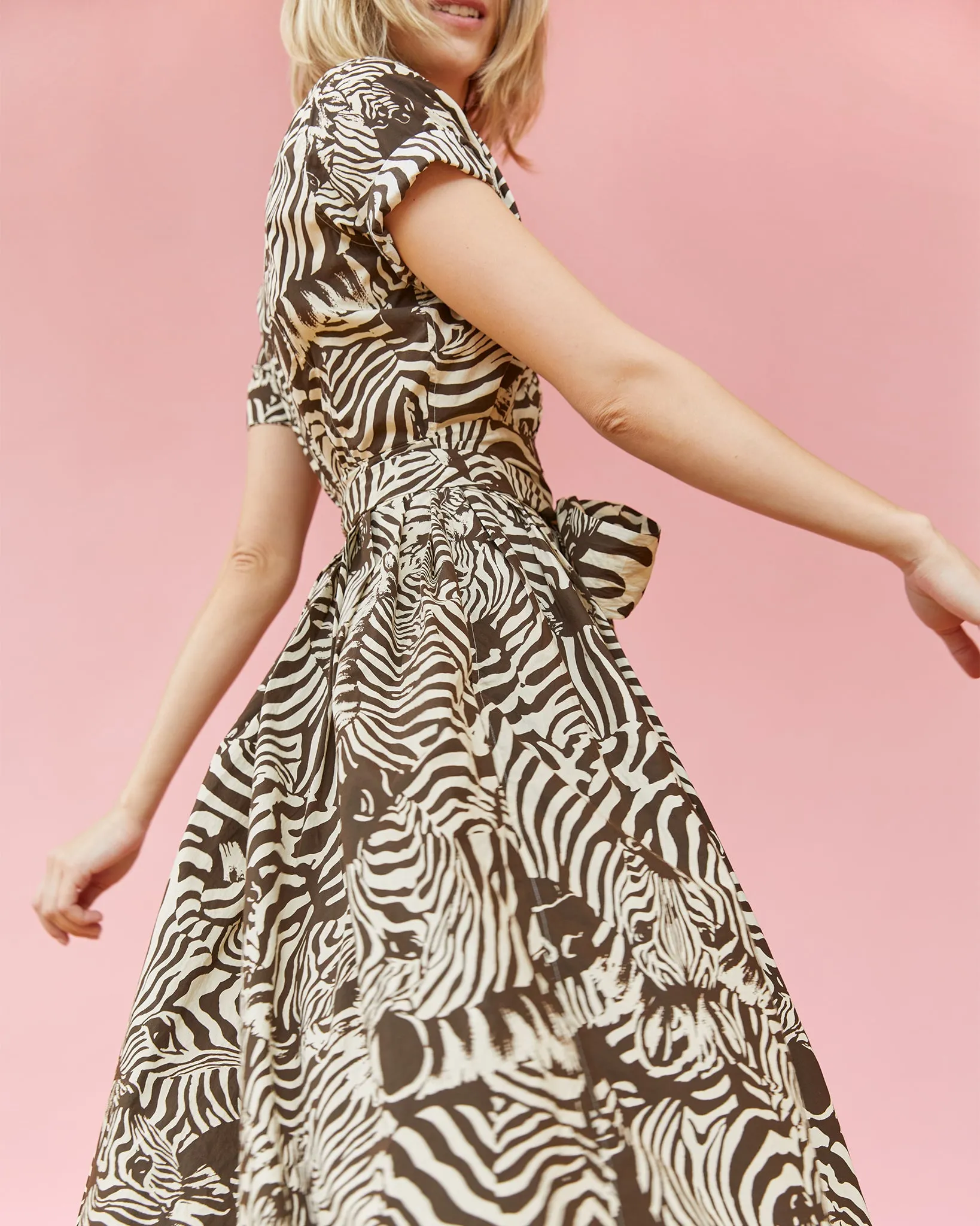 Short-Sleeved Classic Shirtwaist Maxi Dress in Ratti® Brown/Cream Zebra Poplin