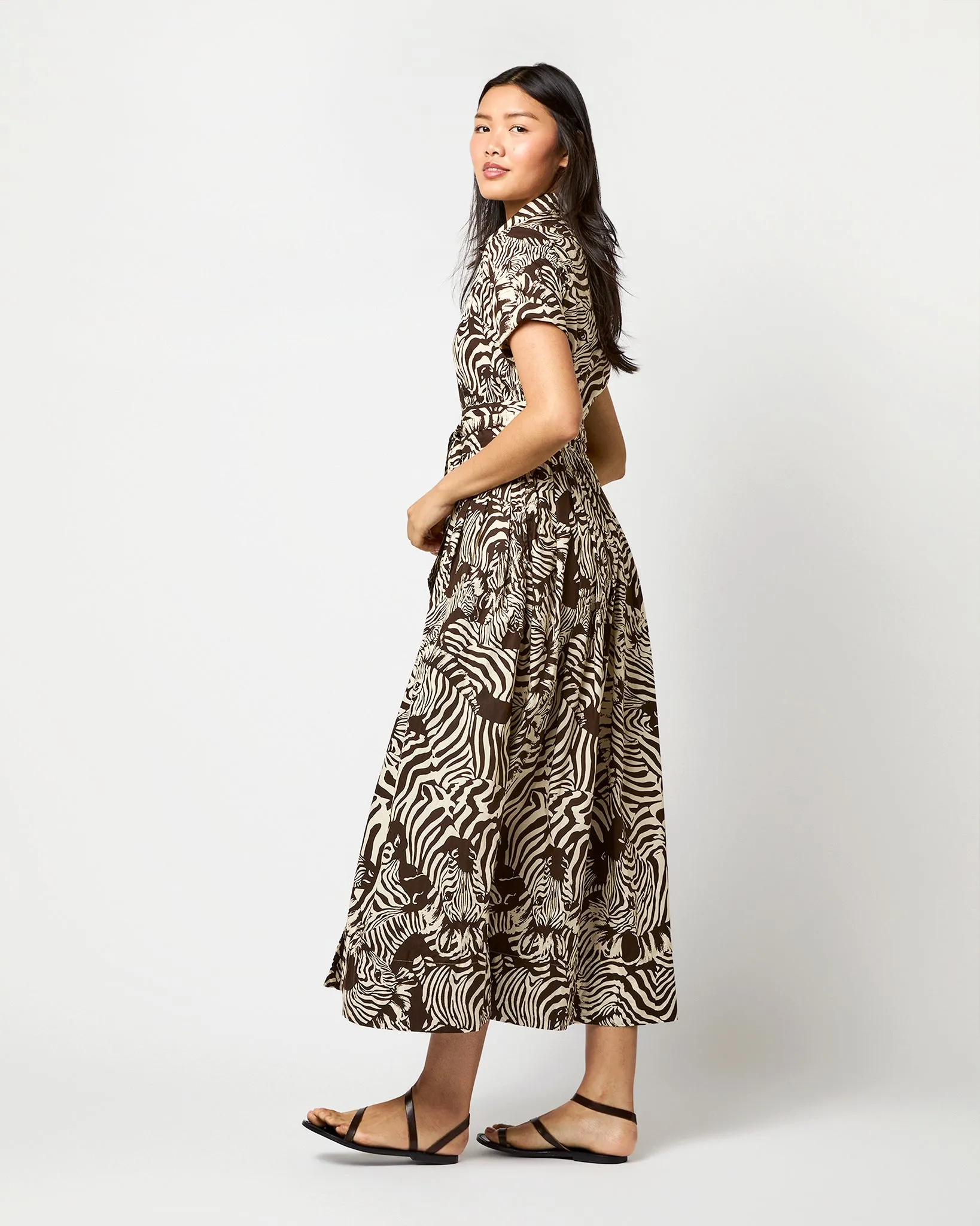 Short-Sleeved Classic Shirtwaist Maxi Dress in Ratti® Brown/Cream Zebra Poplin