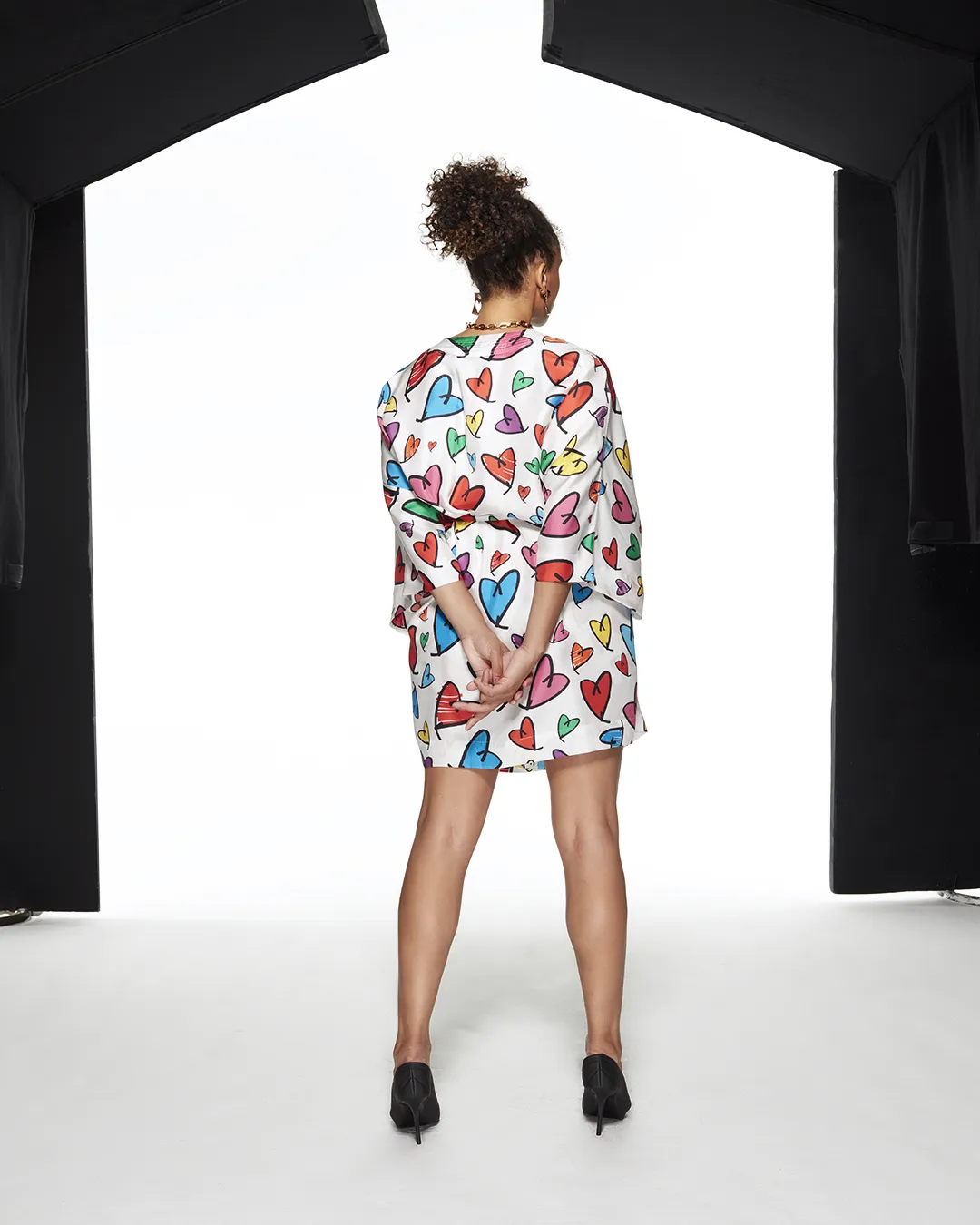 SILK KIMONO HEARTS FROM ALBER - MULTICOLOR / WHITE